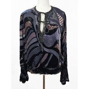 Manyus Large Black Velvet Blouse Vintage Burnout Boho Whimsygoth Artsy
